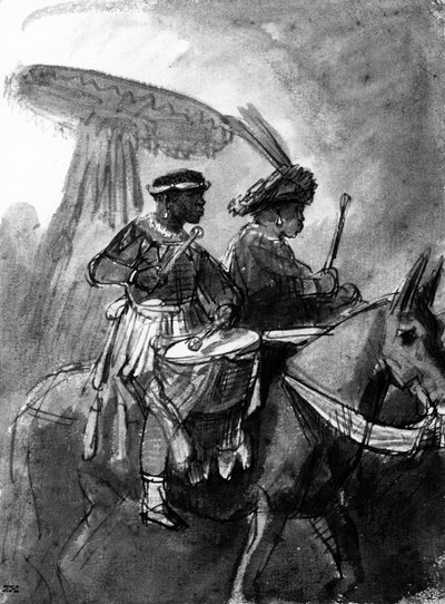 Een trommelaar en commandant op muilezels, ca.1638 door Rembrandt van Rijn